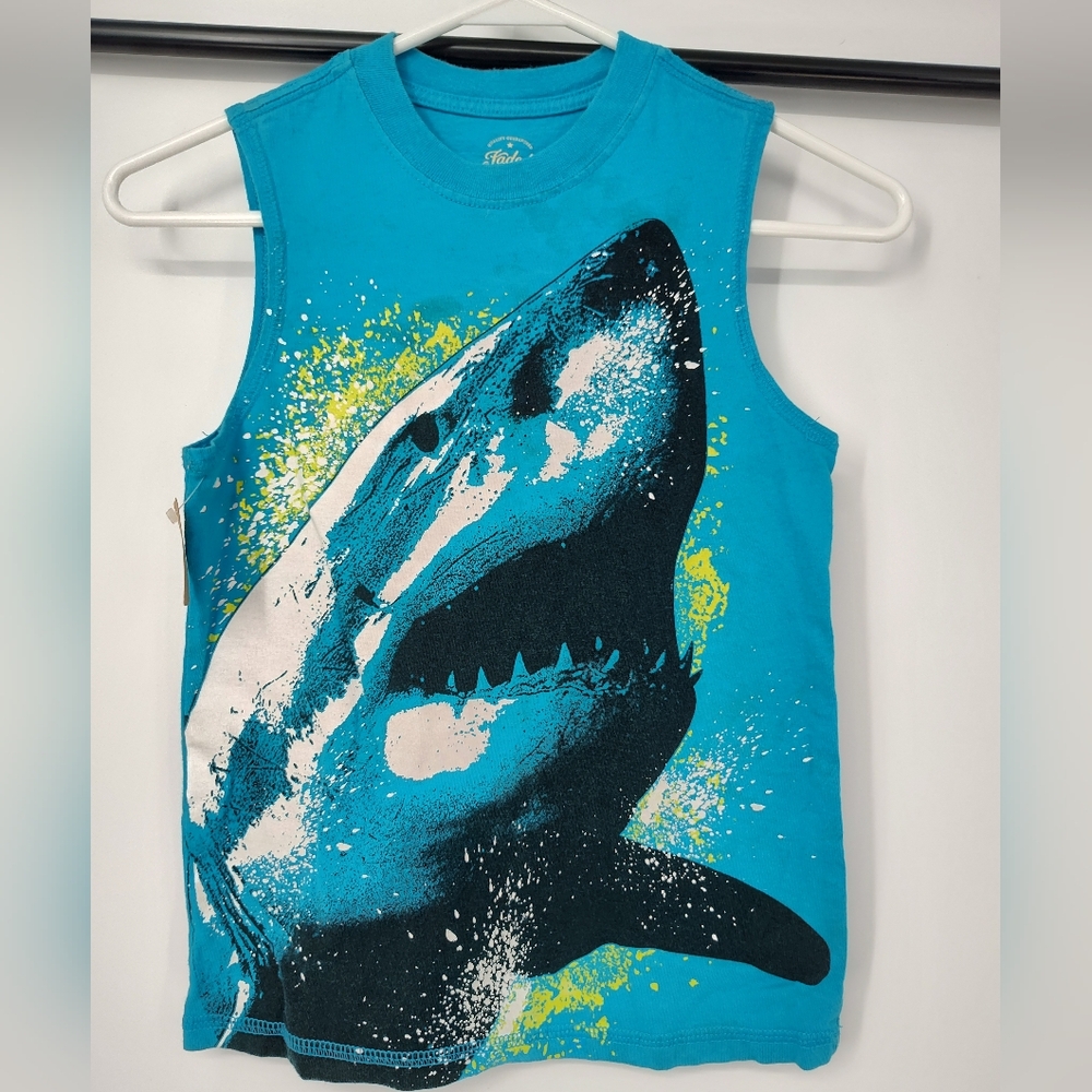 Faded Glory Turquoise Shark Print Kids Tank Top Size Small 6/7